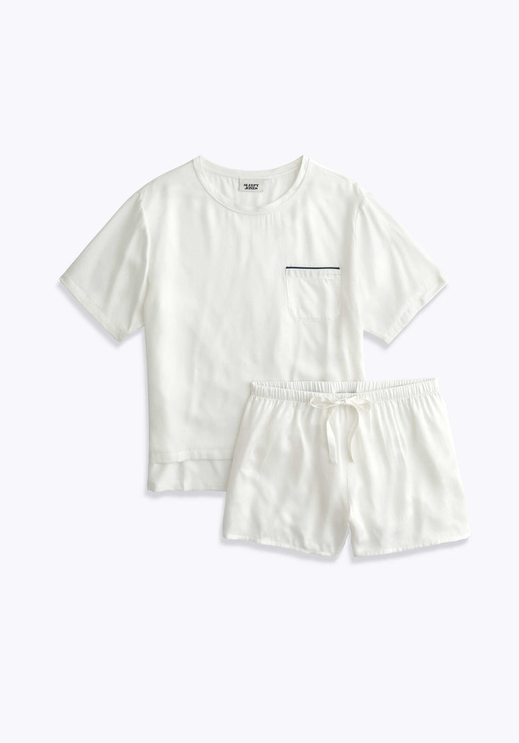 SLEEPY JONES | Washable Silk Leonora Short Set in White - Women's Loungewear Sets